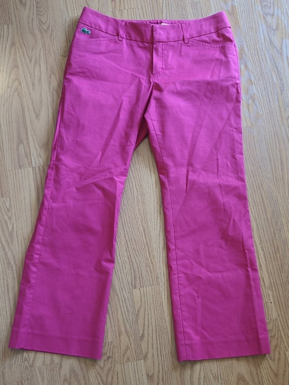 NEW! LACOSTE CROPPED KICK FLARE PANTS HOT PINK STRETCH COTTON ALLIGATOR LOGO 36 - Picture 2 of 8